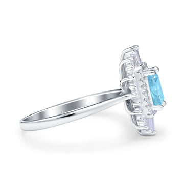 Emerald Cut Vintage Wedding Ring Simulated Aquamarine CZ 925 Sterling Silver